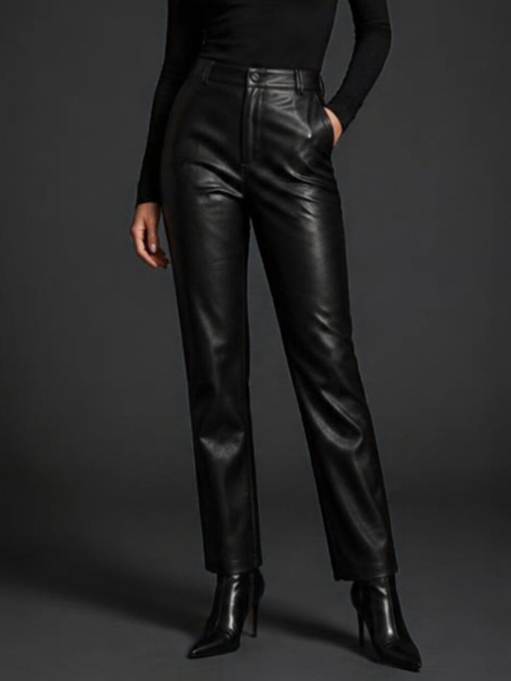 NEW Black Faux Leather Straight Leg Pants size 14